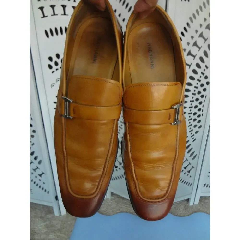 Magnanni Loafers Lino Bit Buckle Burnished Tan Leather Men 8.5 M Moc